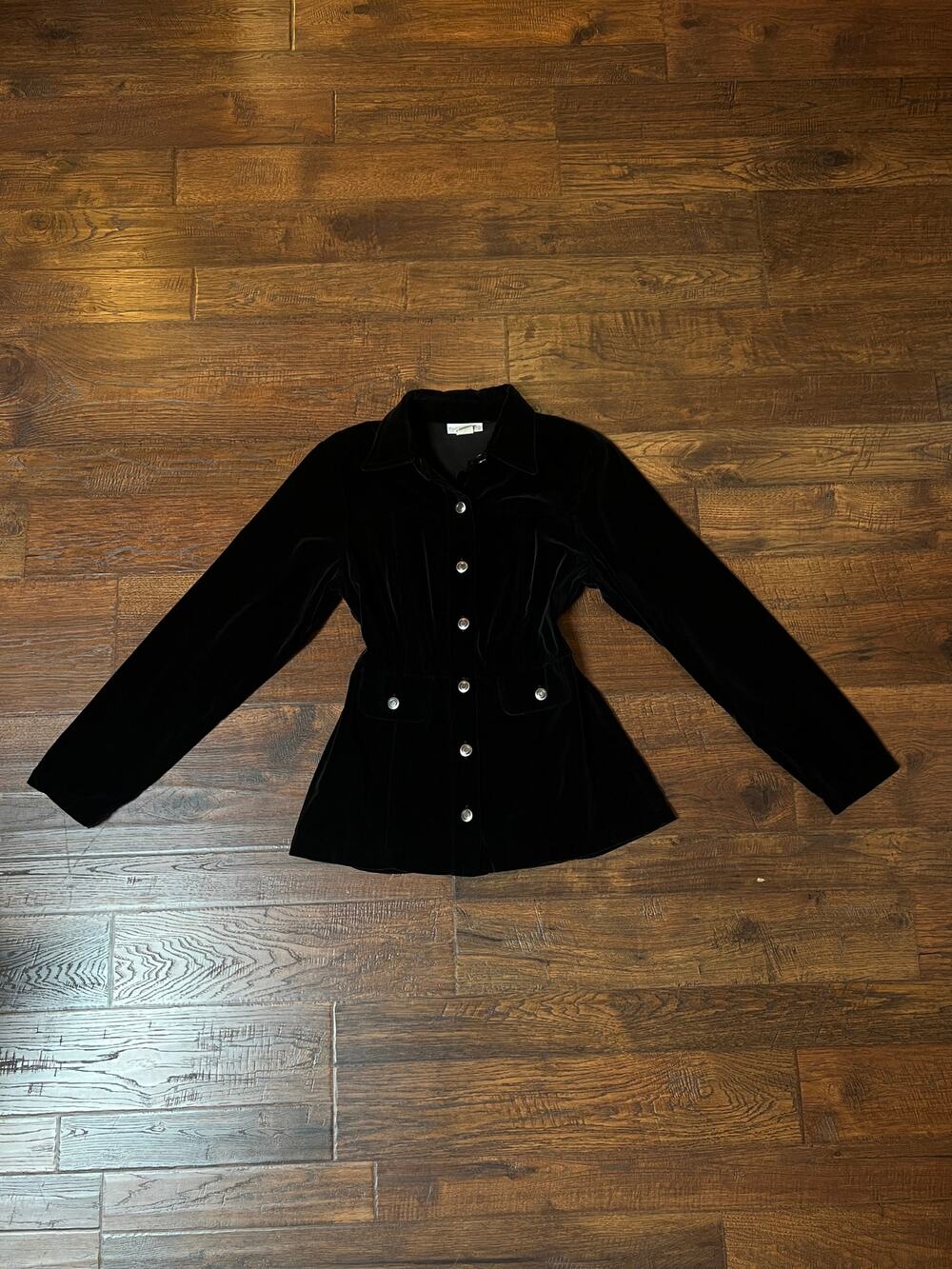 Vintage Paris Sport Club Cotton Velvet Utility Jacket Black Fitted Medium